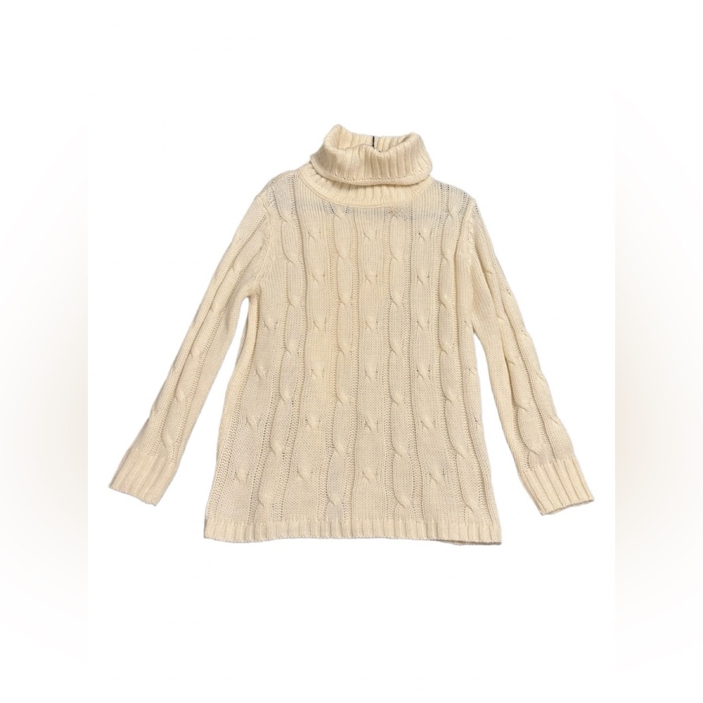 HYFVE Cream Cable Knit Cowl/Turtleneck Sweater with Open Back Flap – Size M